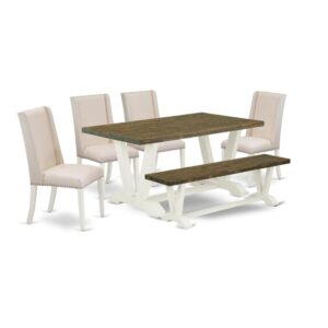 EAST WEST FURNITURE 6-PC MODERN DINING TABLE SET WITH 4 PADDED PARSON CHAIRS - DINING BENCH AND RECTANGULAR WOOD TABLE