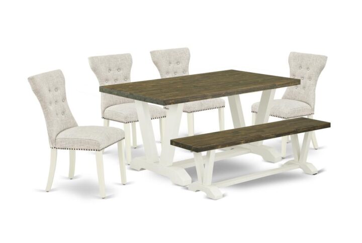 EAST WEST FURNITURE 6-PC DINETTE SET WITH 4 MODERN DINING CHAIRS - KITCHEN BENCH AND RECTANGULAR DINING TABLE