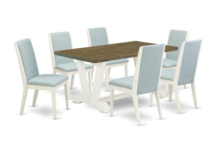 Introducing East West furniture's brand new  furniture set that can turn your house into a home. This special and cutting edge kitchen set features a dinette table combined with Parson Chairs. Splendid wood texture with Wirebrushed Linen White and Distressed Jacobean color and the rectangular shape design specifies the resilience and sustainability of the dining table. The optimal dimensions of this dining table set made it quite simple to carry