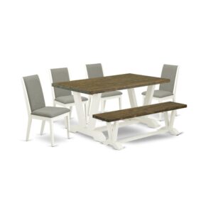 EAST WEST FURNITURE 6-PC DINING ROOM SET WITH 4 PARSON DINING CHAIRS - INDOOR BENCH AND RECTANGULAR KITCHEN TABLE