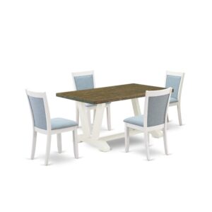 Our eye-catching dining set will enhance the beauty of any dining area with its stylish style and decor. This 5-Piece table set contains an elegant wooden kitchen table and 4 matching dining room chairs. This modern dining set adds some simple and contemporary beauty to your home. Ideal for dinette