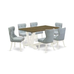 EAST WEST FURNITURE 7-PIECE DINING ROOM TABLE SET- 6 FABULOUS PARSON DINING CHAIRS AND 1 DINING ROOM TABLE