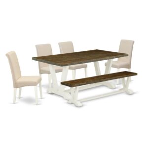 EAST WEST FURNITURE 6-PIECE DINING SET WITH 4 KITCHEN PARSON CHAIRS - MID CENTURY MODERN BENCH AND RECTANGULAR MODERN DINING TABLE