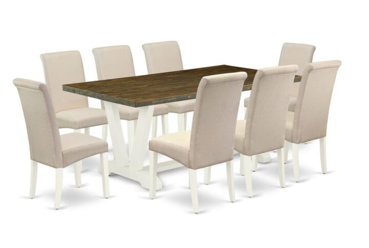 EAST WEST FURNITURE 9-PC DINING TABLE SET WITH 8 KITCHEN PARSON CHAIRS AND RECTANGULAR DINING ROOM TABLE