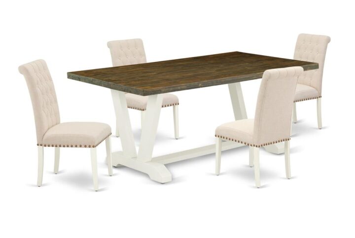 EAST WEST FURNITURE 5-PC KITCHEN SET WITH 4 PADDED PARSON CHAIRS AND RECTANGULAR DINING TABLE