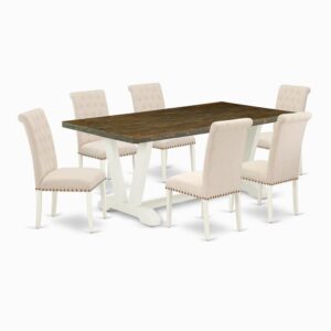 EAST WEST FURNITURE 7-PIECE RECTANGULAR DINING ROOM TABLE SET WITH 6 PARSON DINING CHAIRS AND RECTANGULAR WOOD DINING TABLE