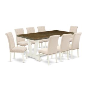 EAST WEST FURNITURE 9-PIECE RECTANGULAR TABLE SET WITH 8 PARSON CHAIRS AND KITCHEN RECTANGULAR TABLE