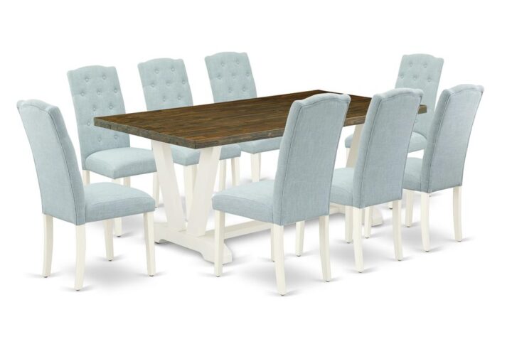 EAST WEST FURNITURE 9-PIECE DINING ROOM TABLE SET- 8 AMAZING DINING PADDED CHAIRS AND 1 KITCHEN DINING TABLE