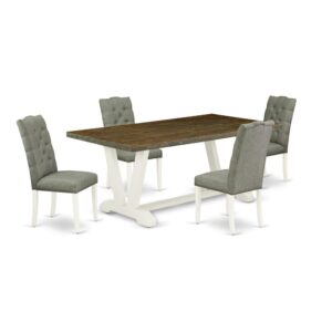 EAST WEST FURNITURE 5-PIECE MODERN DINING TABLE SET- 4 FANTASTIC PADDED PARSON CHAIR AND 1 RECTANGULAR DINING TABLE