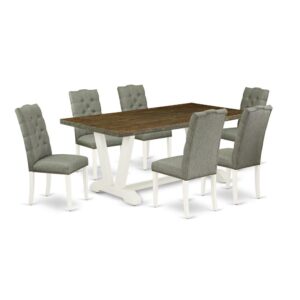 EAST WEST FURNITURE 7-PC DINETTE ROOM SET- 6 FANTASTIC DINING PADDED CHAIRS AND 1 WOOD DINING TABLE