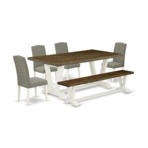 EAST WEST FURNITURE 6-PC KITCHEN SET WITH 4 KITCHEN CHAIRS - DINING ROOM BENCH AND RECTANGULAR DINING TABLE