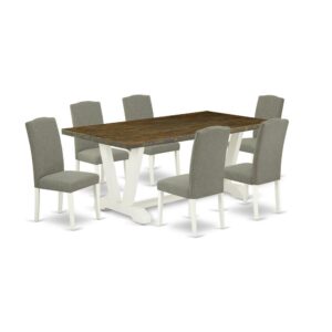 EAST WEST FURNITURE 7-PC KITCHEN SET WITH 6 UPHOLSTERED DINING CHAIRS AND KITCHEN RECTANGULAR TABLE