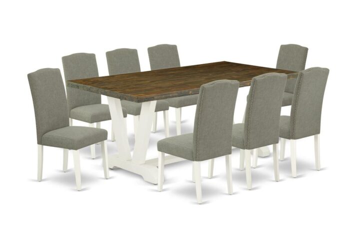 EAST WEST FURNITURE 9-PC RECTANGULAR TABLE SET WITH 8 PARSON CHAIRS AND KITCHEN RECTANGULAR TABLE