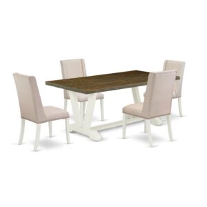 EAST WEST FURNITURE 5-PIECE MODERN DINING TABLE SET WITH 4 PARSON DINING ROOM CHAIRS AND RECTANGULAR WOOD TABLE