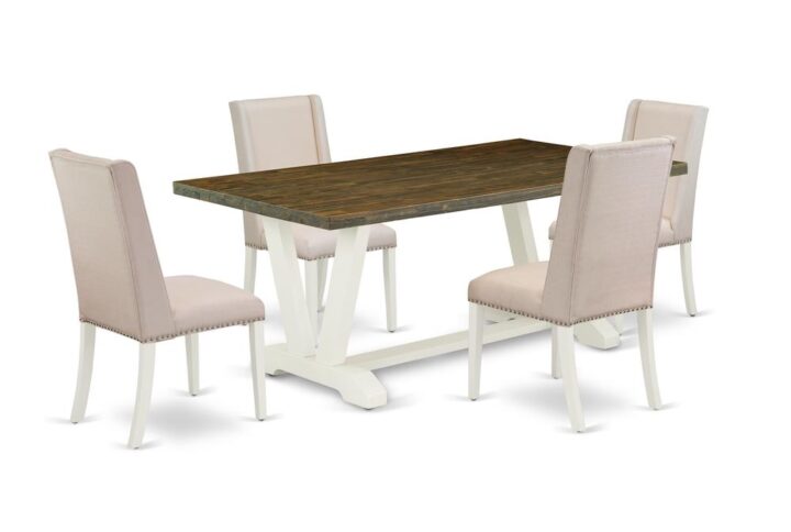 EAST WEST FURNITURE 5-PIECE MODERN DINING TABLE SET WITH 4 PARSON DINING ROOM CHAIRS AND RECTANGULAR WOOD TABLE