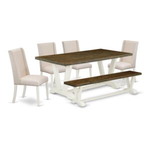 EAST WEST FURNITURE 6-PIECE KITCHEN TABLE SET WITH 4 PARSON DINING ROOM CHAIRS - SMALL BENCH AND RECTANGULAR MODERN DINING TABLE