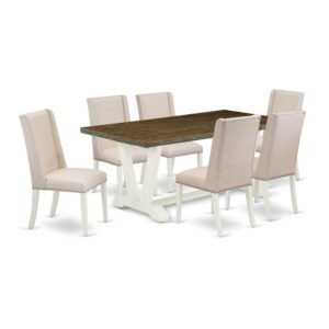 EAST WEST FURNITURE 7-PC DINING ROOM TABLE SET WITH 6 PARSON DINING ROOM CHAIRS AND RECTANGULAR WOOD TABLE