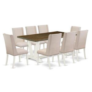 EAST WEST FURNITURE 9-PIECE RECTANGULAR DINING ROOM TABLE SET WITH 8 UPHOLSTERED DINING CHAIRS AND RECTANGULAR DINING TABLE