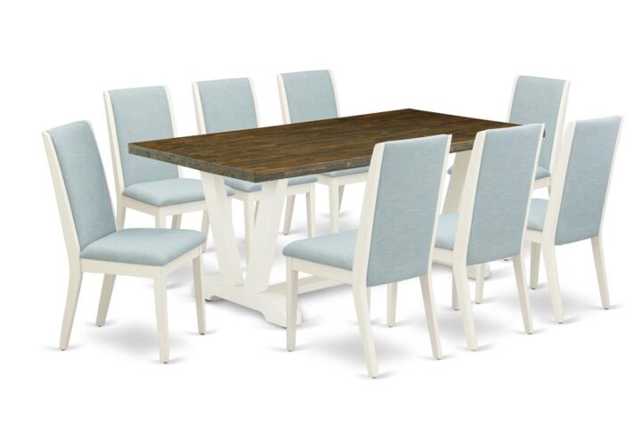 Introducing East West furniture's innovative  home furniture set which can convert your house into a home. This special and sophisticated dining set features a dining table combined with Upholstered Dining Chairs. Impressive wood texture with Wirebrushed Linen White and Distressed Jacobean color and the rectangle shape design describes the resilience and sustainability of the kitchen table. The ideal dimensions of this kitchen table set made it quite simple to carry