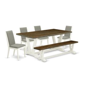 EAST WEST FURNITURE 6-PIECE KITCHEN SET WITH 4 KITCHEN PARSON CHAIRS - WOOD BENCH AND RECTANGULAR DINING ROOM TABLE