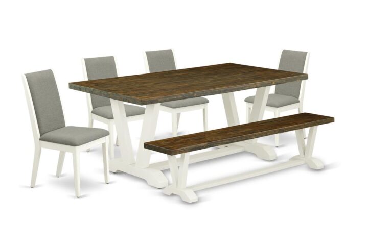 EAST WEST FURNITURE 6-PIECE KITCHEN SET WITH 4 KITCHEN PARSON CHAIRS - WOOD BENCH AND RECTANGULAR DINING ROOM TABLE