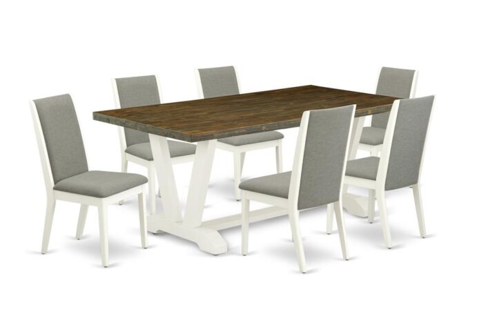 EAST WEST FURNITURE 7-PC DINING SET WITH 6 MODERN DINING CHAIRS AND RECTANGULAR DINING ROOM TABLE