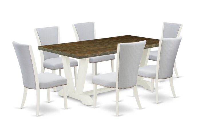 EAST WEST FURNITURE 7 - PIECE DINING TABLE SET INCLUDES 6 MID CENTURY MODERN CHAIRS AND MODERN KITCHEN TABLE