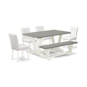 EAST WEST FURNITURE 6-PIECE KITCHEN TABLE SET WITH 4 PARSON CHAIRS - DINING BENCH AND KITCHEN RECTANGULAR TABLE
