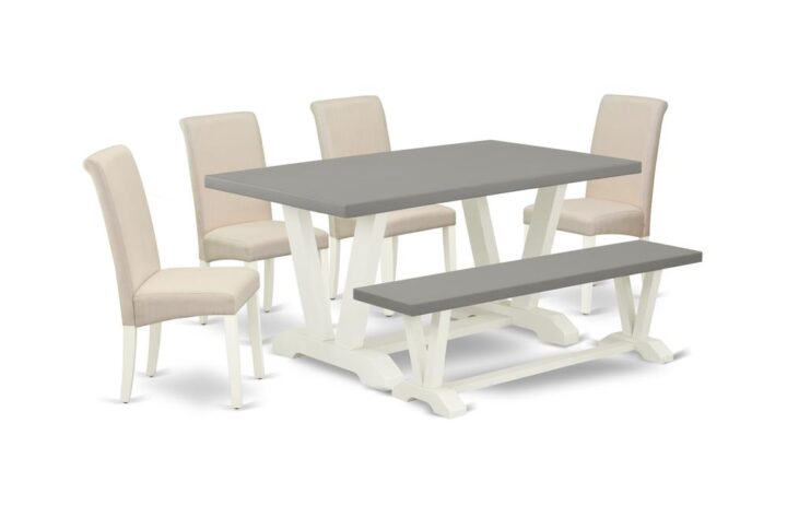 EAST WEST FURNITURE 6-PIECE MODERN DINING TABLE SET WITH 4 PARSON DINING CHAIRS - WOOD BENCH AND KITCHEN RECTANGULAR TABLE