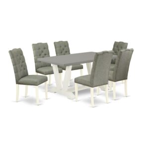 EAST WEST FURNITURE 7-PC DINETTE SET- 6 STUNNING MID CENTURY DINING CHAIRS AND 1 MODERN RECTANGULAR DINING TABLE