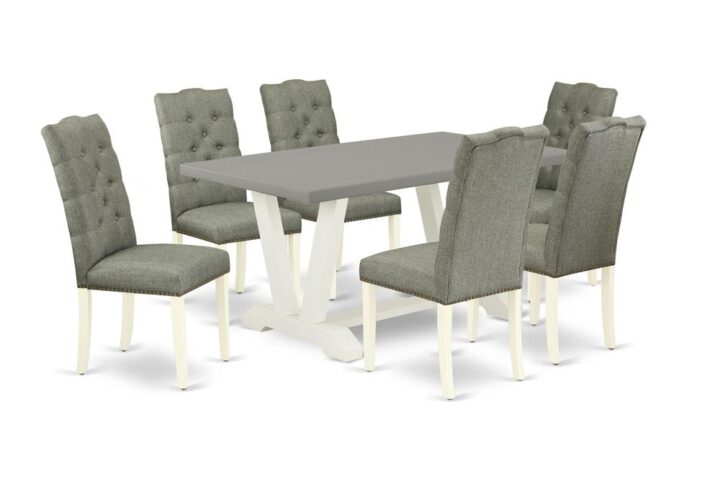 EAST WEST FURNITURE 7-PC DINETTE SET- 6 STUNNING MID CENTURY DINING CHAIRS AND 1 MODERN RECTANGULAR DINING TABLE