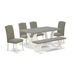 EAST WEST FURNITURE 6-PC KITCHEN TABLE SET WITH 4 DINING ROOM CHAIRS - DINING BENCH AND RECTANGULAR TABLE
