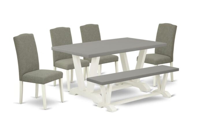 EAST WEST FURNITURE 6-PC KITCHEN TABLE SET WITH 4 DINING ROOM CHAIRS - DINING BENCH AND RECTANGULAR TABLE