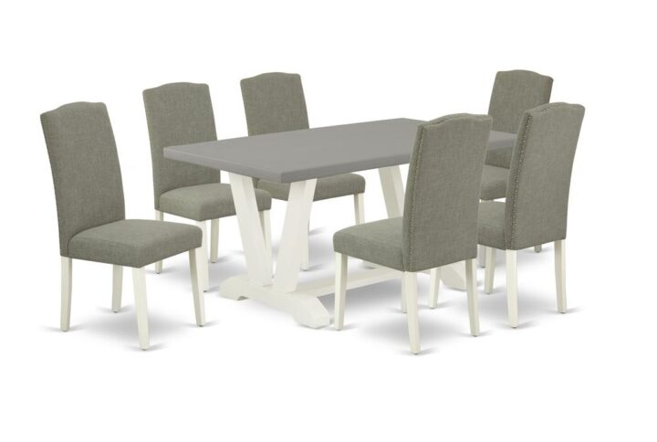 EAST WEST FURNITURE 7-PC DINING ROOM TABLE SET WITH 6 PARSON CHAIRS AND RECTANGULAR WOOD TABLE