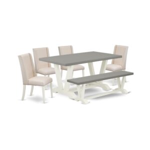 EAST WEST FURNITURE 6-PC DINETTE SET WITH 4 PARSON DINING CHAIRS - INDOOR BENCH AND RECTANGULAR KITCHEN TABLE