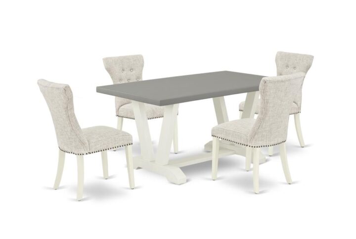 EAST WEST FURNITURE 5-PIECE KITCHEN TABLE SET- 4 STUNNING UPHOLSTERED DINING CHAIRS AND 1 WOOD DINING TABLE
