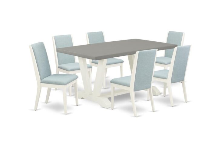 EAST WEST FURNITURE 7-PC DINETTE SET WITH 6 UPHOLSTERED DINING CHAIRS AND KITCHEN RECTANGULAR TABLE