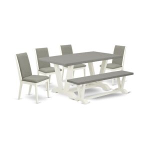 EAST WEST FURNITURE 6-PC RECTANGULAR TABLE SET WITH 4 DINING ROOM CHAIRS - WOOD BENCH AND RECTANGULAR TABLE