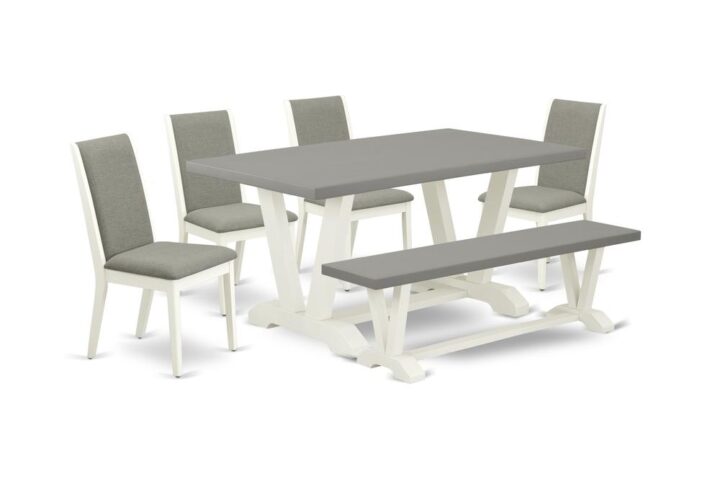 EAST WEST FURNITURE 6-PC RECTANGULAR TABLE SET WITH 4 DINING ROOM CHAIRS - WOOD BENCH AND RECTANGULAR TABLE