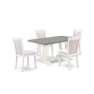 Our Eye-Catching Table Set  Will Boost The Appearance Of Any Dining Area With Its Stylish Design And Decor. This Dinette Set  Includes An Elegant Wooden Dining Table And 4 Matching Upholstered Dining Chairs. This Dining Table Set  Adds Some Simple And Contemporary Beauty To Your Home. Ideal For Dinette