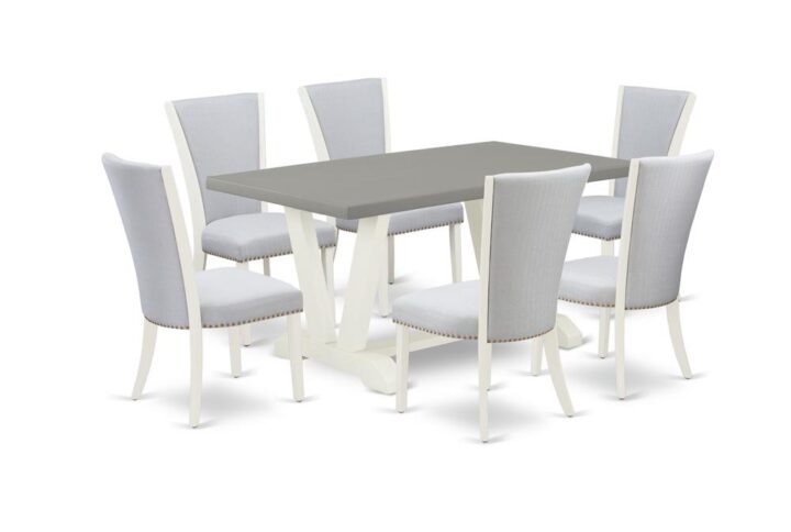 EAST WEST FURNITURE 7 - PC KITCHEN TABLE SET INCLUDES 6 MID CENTURY MODERN DINING CHAIRS AND WOOD DINING TABLE