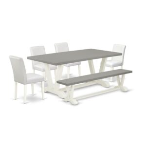 EAST WEST FURNITURE 6-PIECE DINETTE SET WITH 4 KITCHEN CHAIRS - DINING BENCH AND RECTANGULAR KITCHEN TABLE