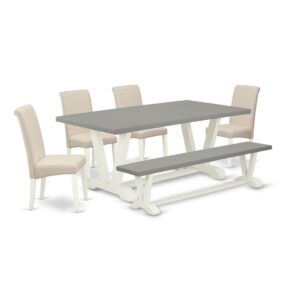 EAST WEST FURNITURE 6-PC KITCHEN TABLE SET WITH 4 PARSON CHAIRS - SMALL BENCH AND RECTANGULAR DINING TABLE