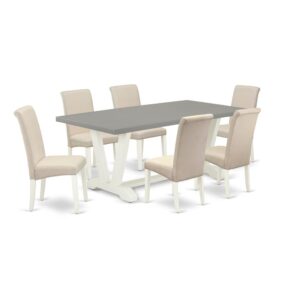 EAST WEST FURNITURE 7-PIECE DINING ROOM TABLE SET WITH 6 UPHOLSTERED DINING CHAIRS AND RECTANGULAR MODERN DINING TABLE