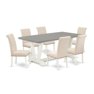 EAST WEST FURNITURE 7-PC KITCHEN TABLE SET WITH 6 UPHOLSTERED DINING CHAIRS AND KITCHEN RECTANGULAR TABLE