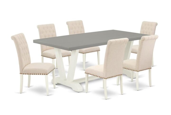 EAST WEST FURNITURE 7-PC KITCHEN TABLE SET WITH 6 UPHOLSTERED DINING CHAIRS AND KITCHEN RECTANGULAR TABLE