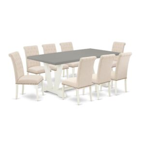 EAST WEST FURNITURE 9-PIECE DINING TABLE SET WITH 8 PARSON DINING ROOM CHAIRS AND RECTANGULAR DINING TABLE