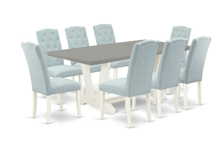EAST WEST FURNITURE 9-PC DINING ROOM TABLE SET- 8 EXCELLENT PARSON CHAIRS AND 1 DINING TABLE
