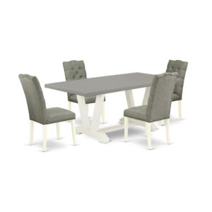 EAST WEST FURNITURE 5-Pc DINING ROOM TABLE SET- 4 STUNNING MID CENTURY DINING CHAIRS AND 1 DINING ROOM TABLE