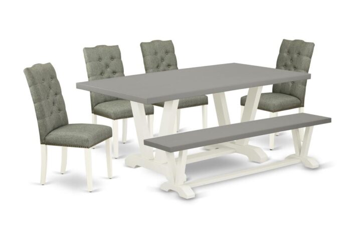 EAST WEST FURNITURE 6-PC MODERN DINING TABLE SET- 4 FABULOUS UPHOLSTERED DINING CHAIRS